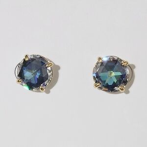 Kate Spade Round Stud Earrings Jet Gold Tone CZ Gift Box Valentine's Day Modern
